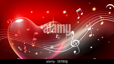 Glass heart with musical notes Stock Vector