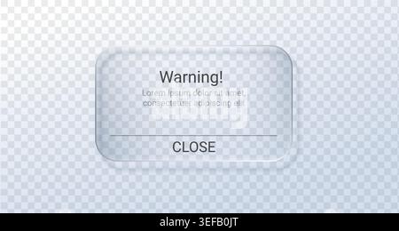 Button liquid frame for glass 3d ui and reminder ux warning. Transparent black vector for block light button and glossy bar texture. Button window app Stock Vector
