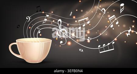 Coffee Cup with Musical Notes Concept Stock Vector