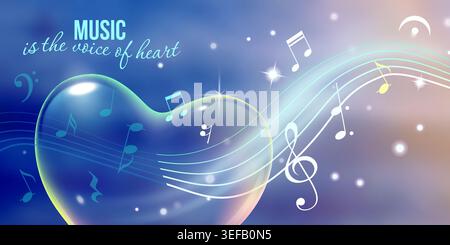 Glass heart with musical notes Stock Vector