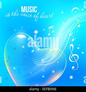 Glass heart with musical notes Stock Vector