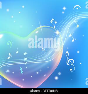 Glass heart with musical notes Stock Vector