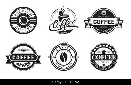 Set of label and logo for packaging stamp design vector illustration. Coffee elements in premium quality. Sticker design badge for coffee. Stock Vector