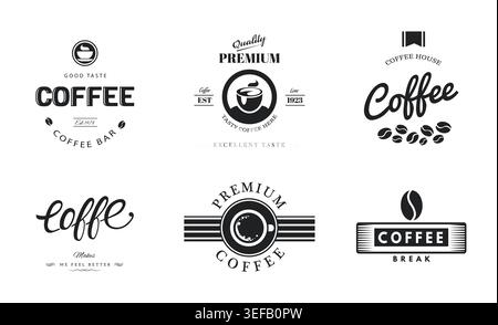 Set of label and logo for packaging stamp design vector illustration. Coffee elements in premium quality. Sticker design badge for coffee. Stock Vector