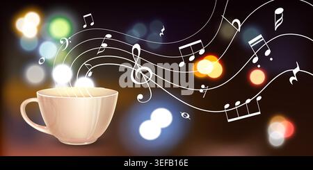 Coffee Cup with Musical Notes Concept Stock Vector
