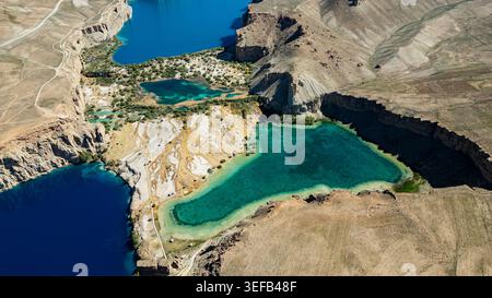 Exploring the beauty of Band-e-Amir National Park in Afghanistan's Bamiyan Province captures stunning blue lakes and rugged terrain Stock Photo