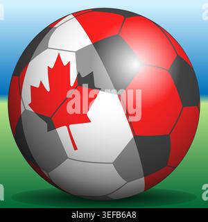 Football ball with CANADA flag on a soccer field, vector illustration Stock Vector