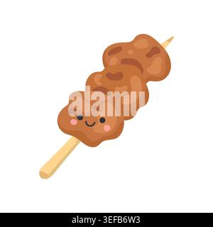 Yakitori japanese illustration with food vector japan for cooking skewer asian. Restaurant chicken background with yakitori isolated menu for icon Stock Vector