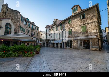 Visit the town square in Split Croatia and explore its historic buildings and local shops Stock Photo