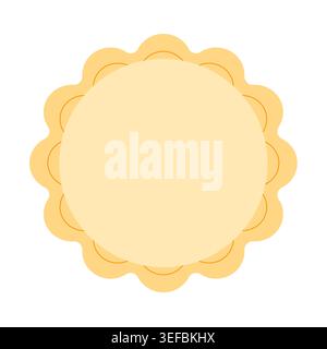 Yellow decorative round label with scalloped edge isolated on white. Vector sun shaped frame for summer vacation, beach party, or scrapbooking. Stock Vector