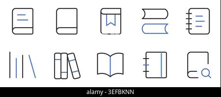 Book and reading icons set editable stroke line vector illustration. Stock Vector