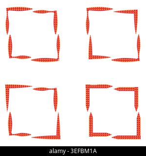 Red dash border. Square frame set. Abstract vector element. Stroke line shape. EPS 10. Stock Vector
