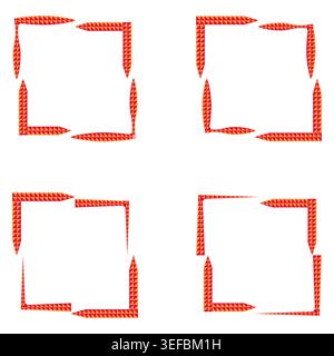 Red stroke border. Dash line frame. Square vector set. Abstract design element Stock Vector
