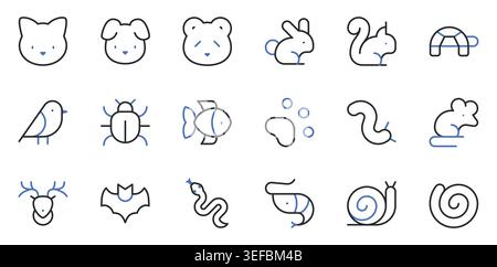 Animal and wildlife icons set editable stroke line vector illustration. Stock Vector