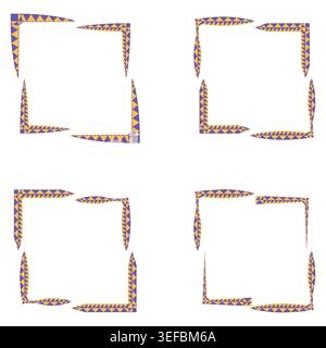 Colorful corner frame. Square border set. Abstract vector shape. Pattern line design Stock Vector