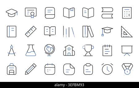 Education and school icons set editable stroke line vector illustration. Stock Vector