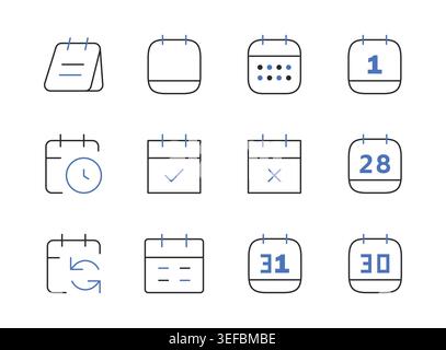 Calendar and schedule icons set editable stroke line vector illustration. Stock Vector