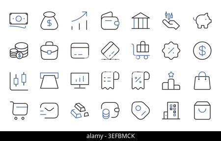 Finance and saving icons set editable stroke line vector illustration. Stock Vector