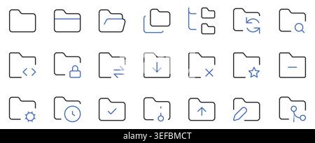 Folder and file management icons set document organization editable stroke line vector illustration. Stock Vector