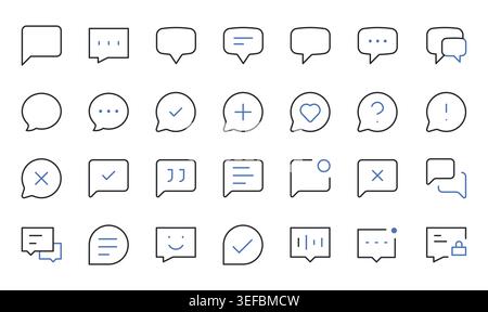 Chat Message Speech Bubble Communication Icons Editable Stroke Line Vector Illustration Set. Stock Vector