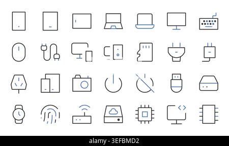 Digital device icons set editable stroke line vector illustration. Stock Vector