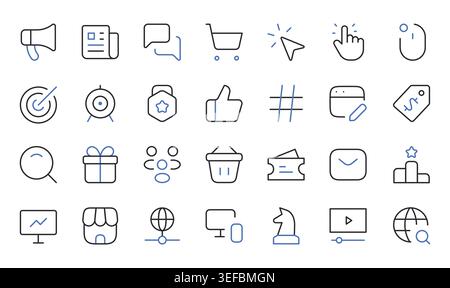 Digital marketing and online business icons set editable stroke line vector illustration. Stock Vector