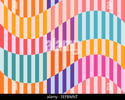 Colorful Wavy Retro Stripes Seamless Vector Pattern, Groovy 70s Distorted Lines Summer Background Stock Vector
