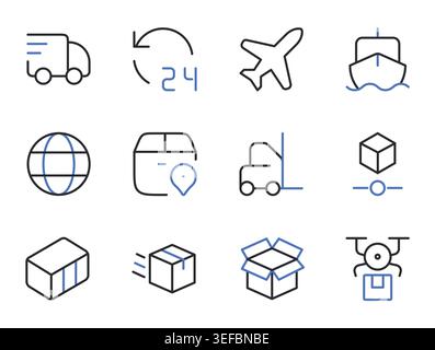 Logistics and delivery icons set editable stroke line vector illustration. Stock Vector