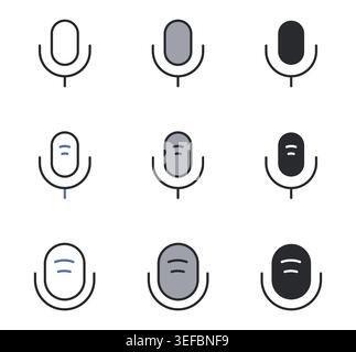 Microphone icons set stroke duotone and fill line vector illustration. Stock Vector