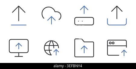 Upload icons set editable stroke line vector illustration. Stock Vector