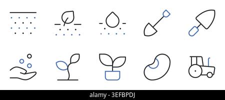 Agriculture and Gardening Icons Set Editable Stroke Line Vector Illustration. Stock Vector