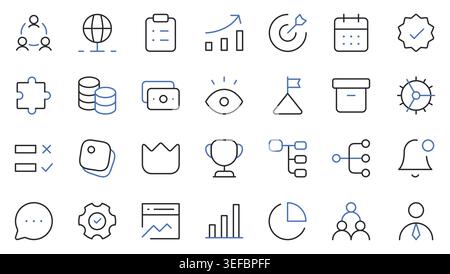 Business and Analytics Icons Set Editable Stroke Line Vector Illustration. Stock Vector