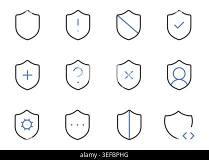 Cyber Security Shield Icons Set Line Vector Illustration. Stock Vector