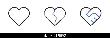 Heart Icons Set Love Broken and Healing Editable Stroke Vector. Stock Vector