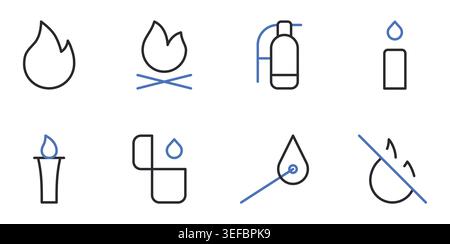 Fire and safety icons set editable stroke line vector illustration. Stock Vector
