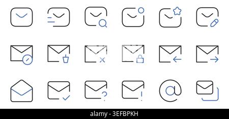 Email Envelope Icons Set Line Editable Stroke Vector. Stock Vector