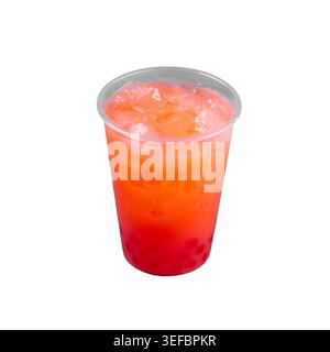 Fruit drink with ice in plastic cup Stock Photo