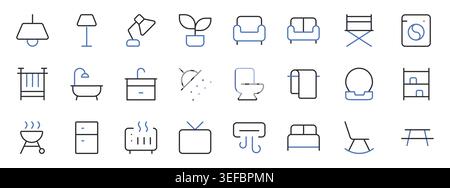 Home Furniture Icons Set Editable Stroke Line Vector Illustration. Stock Vector