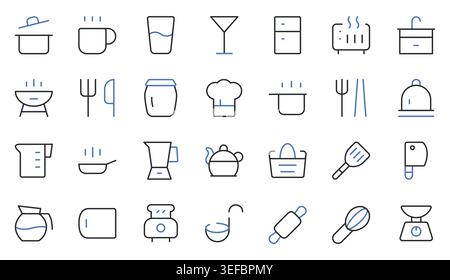 Kitchen and Cooking Icons Set Editable Stroke Line Vector Illustration. Stock Vector