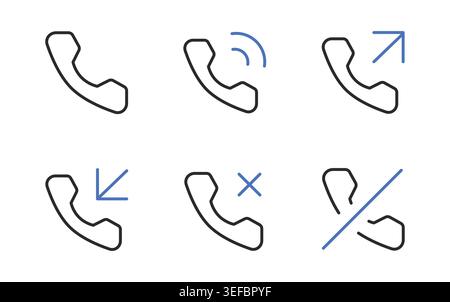 Phone Call Icons Set Incoming Outgoing Missed Editable Stroke Vector. Stock Vector