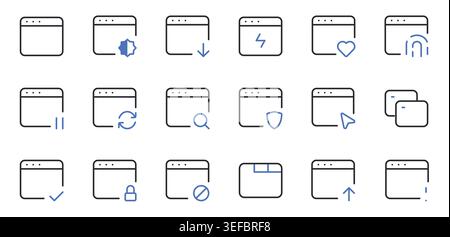 Web Browser Interface Icons Set Editable Stroke Line Vector Illustration. Stock Vector