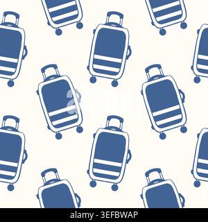 Blue suitcase seamless pattern on white background for travel and vacation fabric, textile, paper, wallpaper. Illustration in flat style. Stock Vector