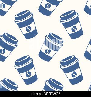 Seamless pattern with coffee cup in flat style. Travel theme illustration. Wallpaper, background, textile, fabric, print design. Stock Vector