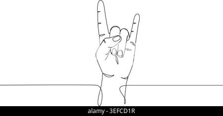 continuous line drawing of rock on hand gesture, line art vector illustration Stock Vector