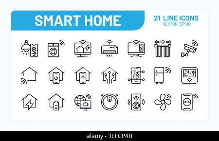 Smart home. Indoor sensor system, electric technology appliance line pictogram or remote sound control switch. Minimal outline household devices, automation control, house monitoring. Vector icon set Stock Vector
