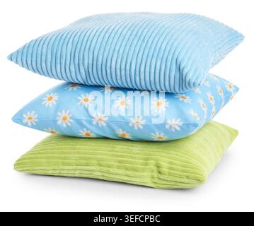 Stack of color cushions isolated on white Stock Photo
