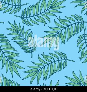 Seamless pattern with palm leaves on a blue background Stock Vector