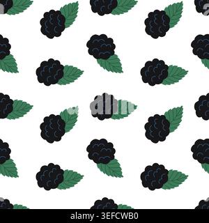 Blackberries with leaves form seamless pattern Stock Vector