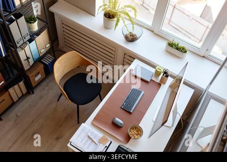 Modern Home Office Workspace Supporting Remote Work Productivity Stock Photo