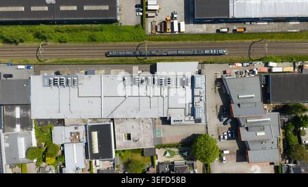 Large scale commercial data center with HVAC, cooling, ventilation, colocation, big data processing, and machine learning infrastructure. Stock Photo